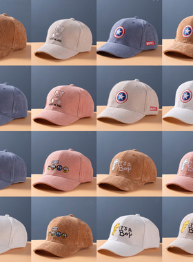 儿童帽子春秋男女童鸭舌帽2025新款灯芯绒棒球帽小孩韩版加厚帽子