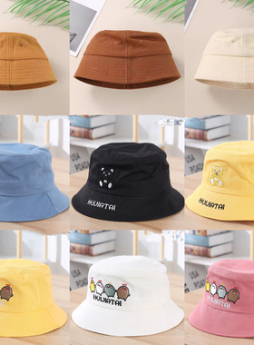 儿童帽子2025新款男女童时尚百搭渔夫帽春秋小孩韩版小熊刺绣盆帽