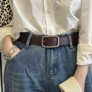 简约百搭BF风港风宽皮带学生黑色腰带青年牛仔裤 带方针扣男女腰带