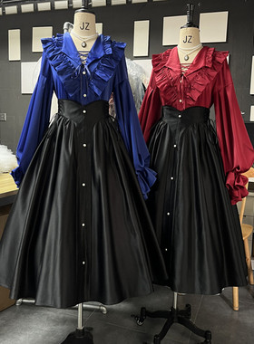 再贩准备中/收藏加购/宝蓝色轻lo裙衬衣+半裙套装哥特风显瘦洋装