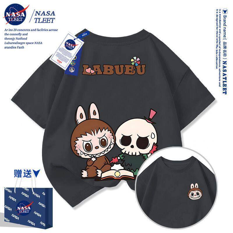 NASA联名卡通Labubu拉布布纯棉圆领打底衫夏季新款休闲风T恤衫潮