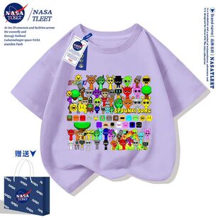 NASA联名sprunki音乐节奏盒子衣服男童短袖t恤儿童上衣女童夏装新