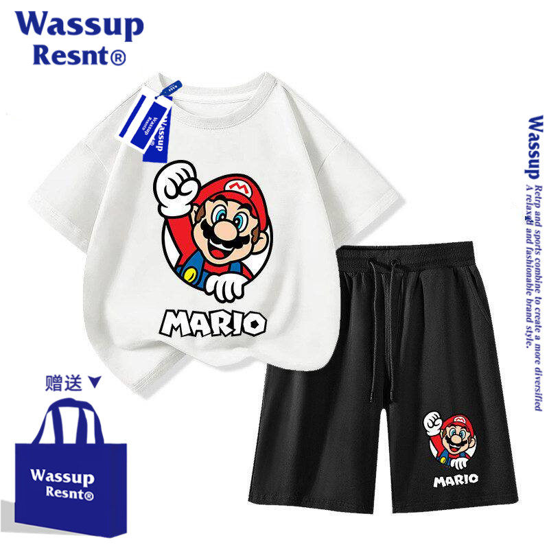 WASSUP马里奥衣服男童套装夏装2026新款男孩夏季短袖服装儿童运动