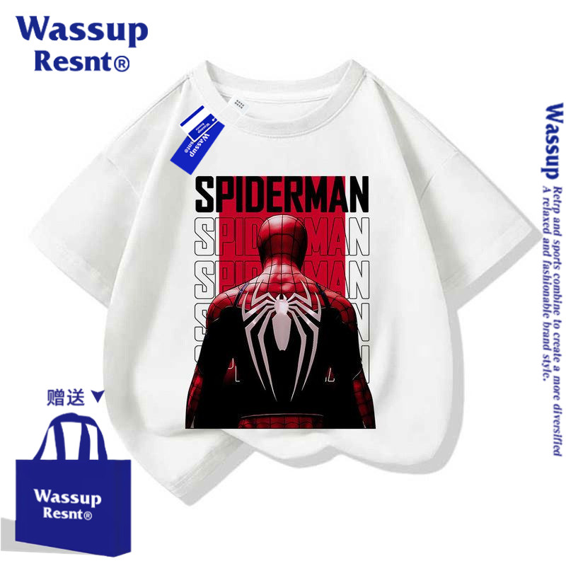 WASSUP蜘蛛侠4崭新之日Spider-Man儿童短袖T恤男女童装衣服新款