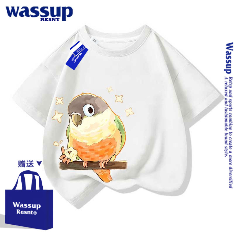 wassup联名儿童夏季卡通小鸟印花短袖t恤2026新款洋气纯棉上衣服
