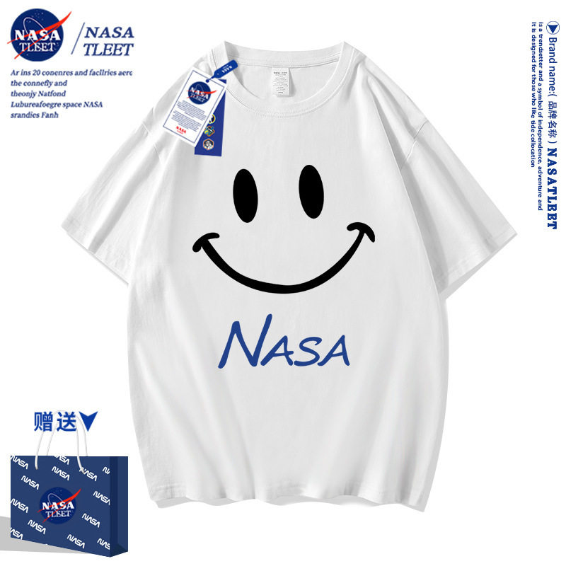 NASA联名男女童装百搭短袖夏季新款微笑印花纯棉打底衫潮牌T恤衫