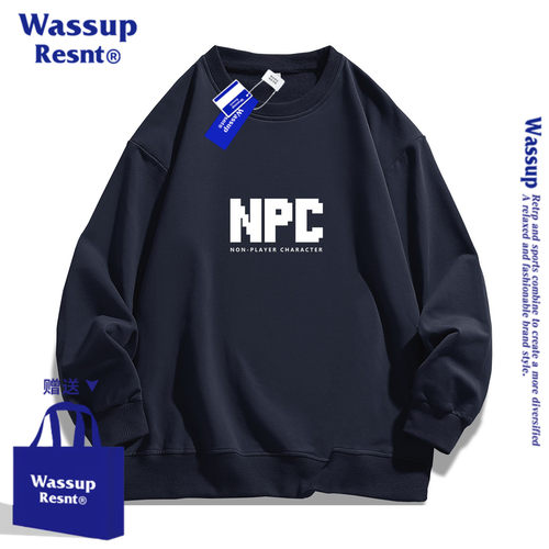 WASSUP NPC重磅美式卫衣男情侣印花圆领套头宽松休闲长袖t恤上衣