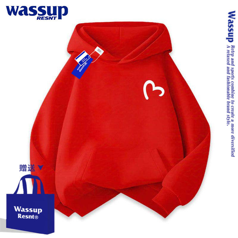 WASSUP联名红色亲子装卫衣秋冬2027羊年一家三口拜年服本命年衣服