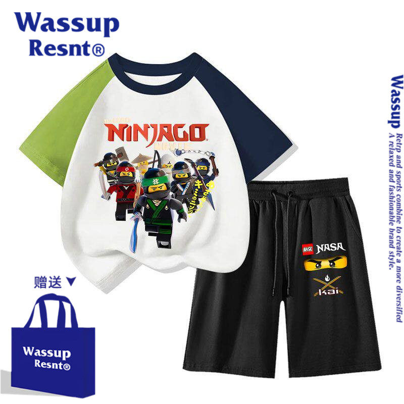 WASSUP幻影忍者t恤短袖男女童新款棉半袖儿童Ninjago衣服亲子套装