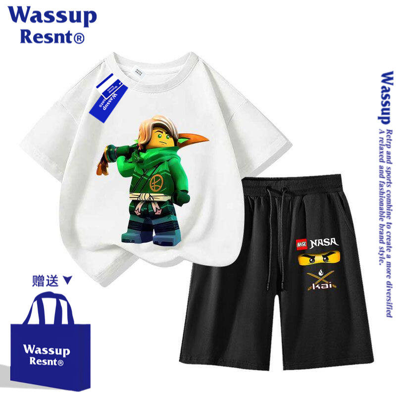 WASSUP幻影忍者t恤短袖男女童2026新款半袖儿童衣服短裤套装上衣