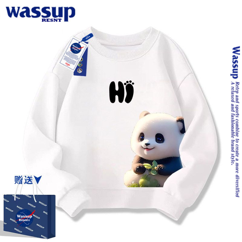 WASSUP女童卫衣春秋潮牌2026新款熊猫男童中大童加绒衣服儿童春装