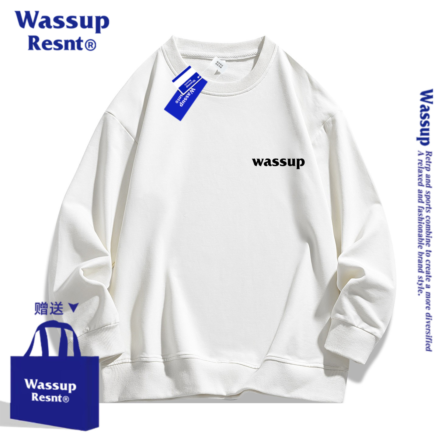 WASSUP重磅美式卫衣男女情侣春秋圆领套头宽松休闲长袖t恤上衣服