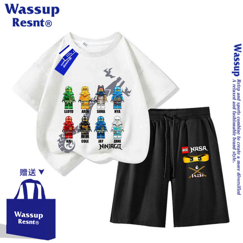 WASSUP童装幻影忍者卡通短袖T恤夏季纯棉半袖男女童衣服儿童服装