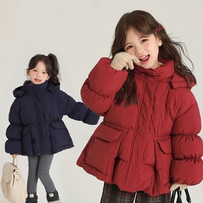 90绒女童羽绒服中大童拜年服2025冬季新款女童加厚三防红色过年服