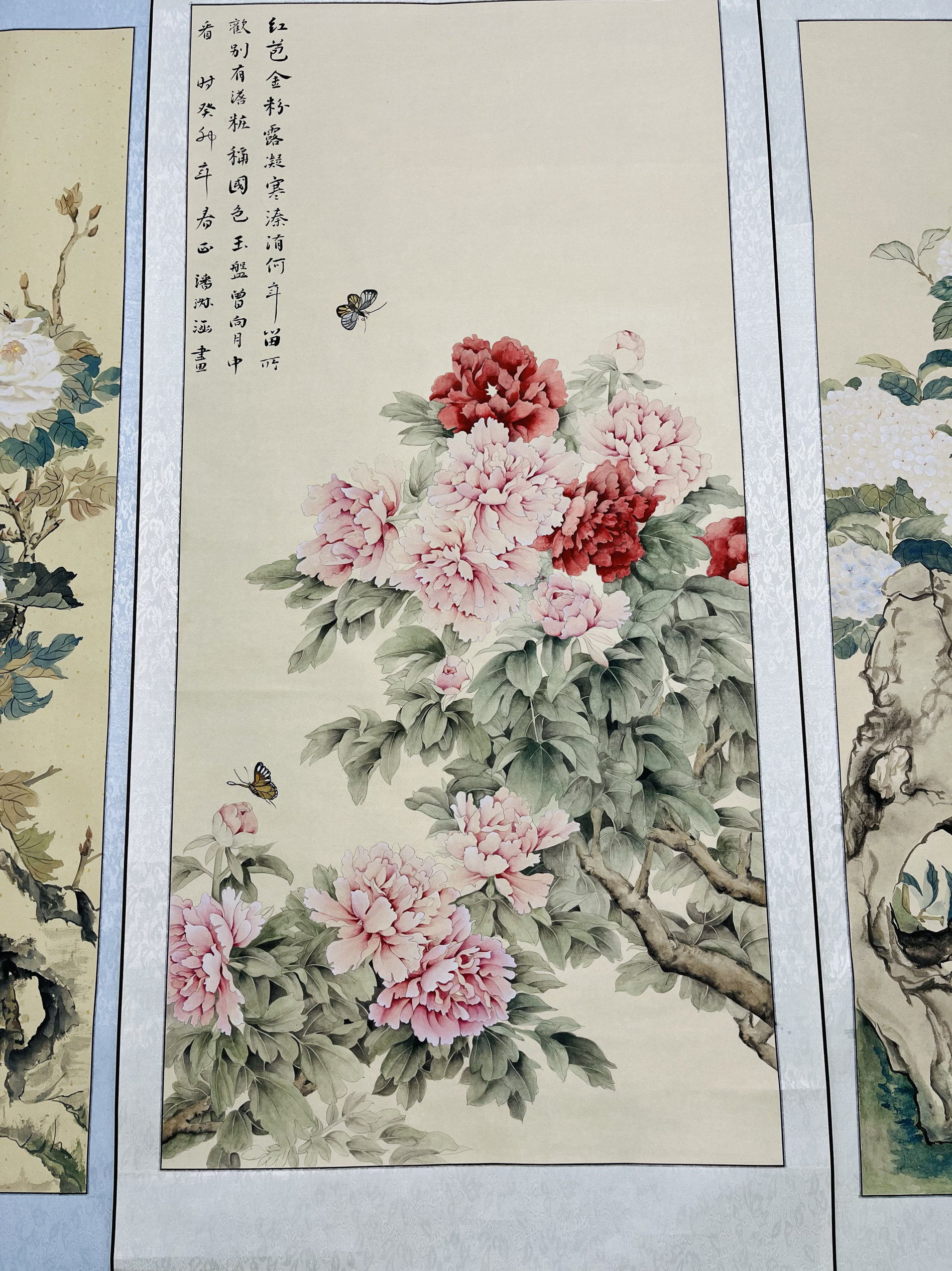 卷轴纯手绘工笔画牡丹画国画花鸟画真迹竖幅玄关装饰画挂画