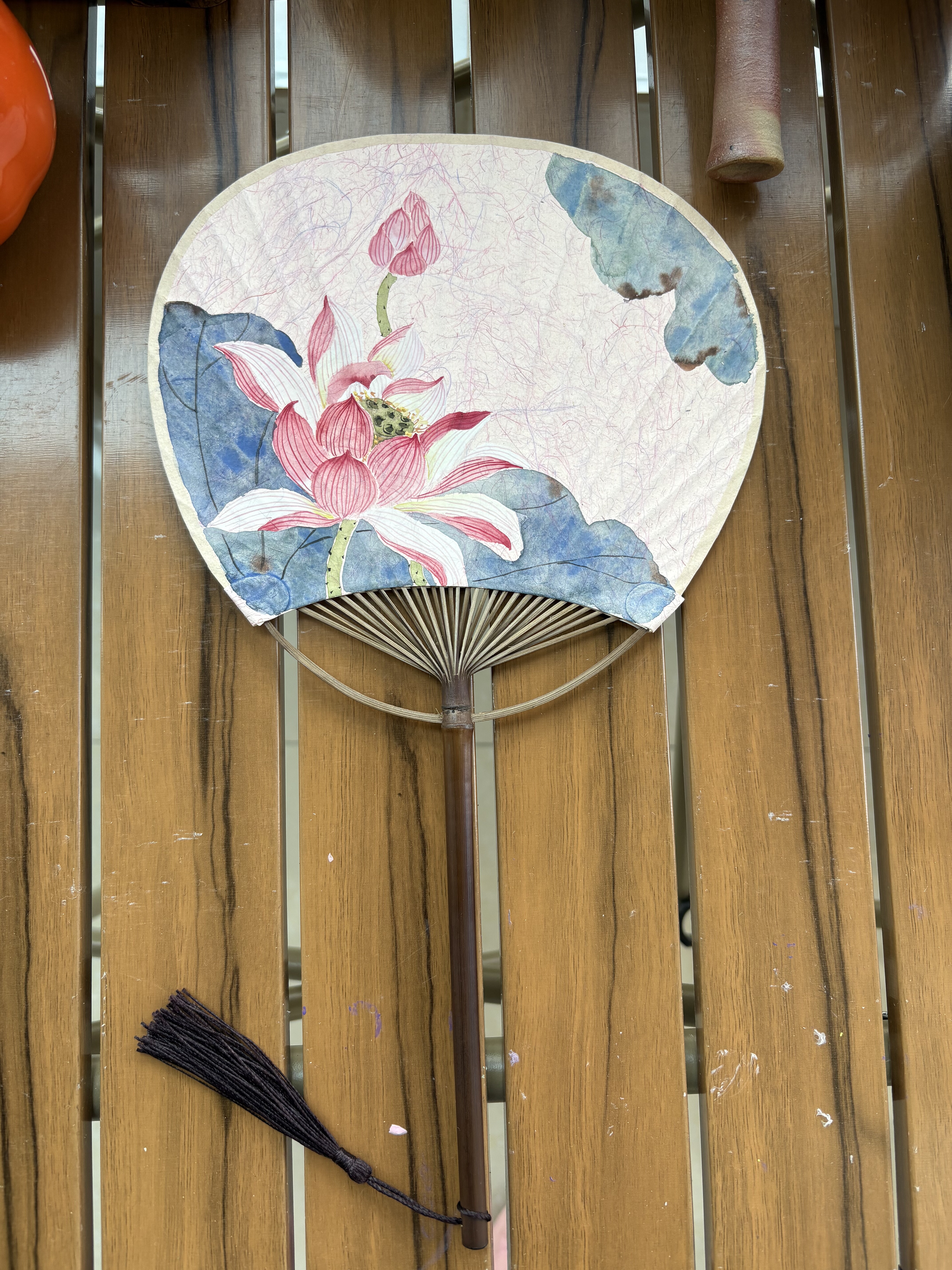 国画手绘荷花意境双面没骨画绘画扇洒金扇面diy画扇精致汉服搭配