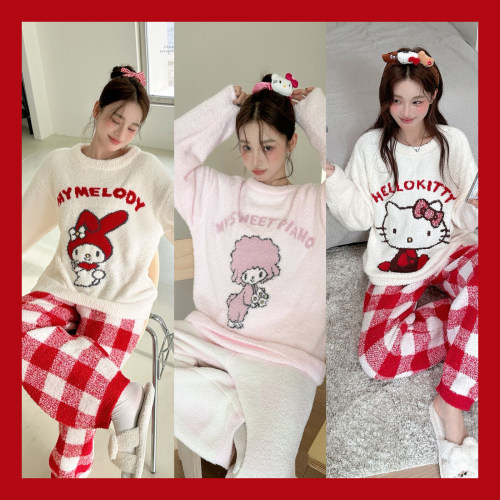 kitty50周年 日系新款半边绒可爱melody小羊保暖软绵绵家居服睡衣