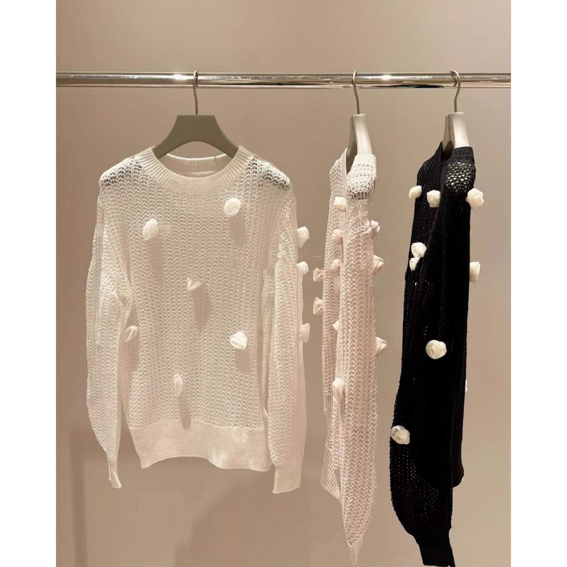 原厂3D立体花朵 春夏甜美仙女镂空编织宽松针织衫上衣 SWNT241175