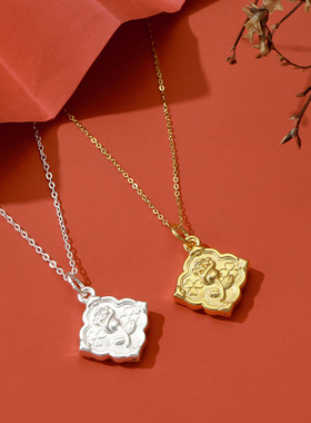 s999纯银足银玫瑰花项链3d硬银平安锁女气质百搭复古感锁骨链