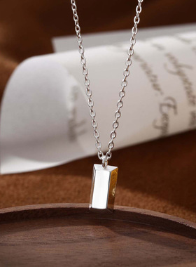 S999纯银足银小方砖项链女士小众设计感ins风气质个性锁骨链吊坠