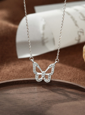 s999纯银足银蝴蝶项链女轻奢ins冷淡风毛衣链潮流配饰圣诞节礼物