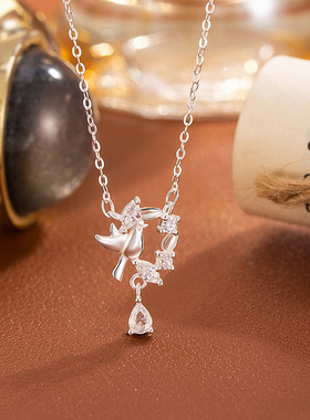 S999纯银足银蓝桉与鸟项链女小众百搭高级感锁骨链ins情人节礼物