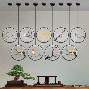 新中式禅意书房茶室吊灯床头餐厅前台吧台过道背景墙圆形灯楼梯灯