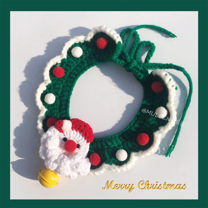 猫咪项圈手工diy毛线针织圣诞围脖可爱蓝猫英短狗狗泰迪材料包