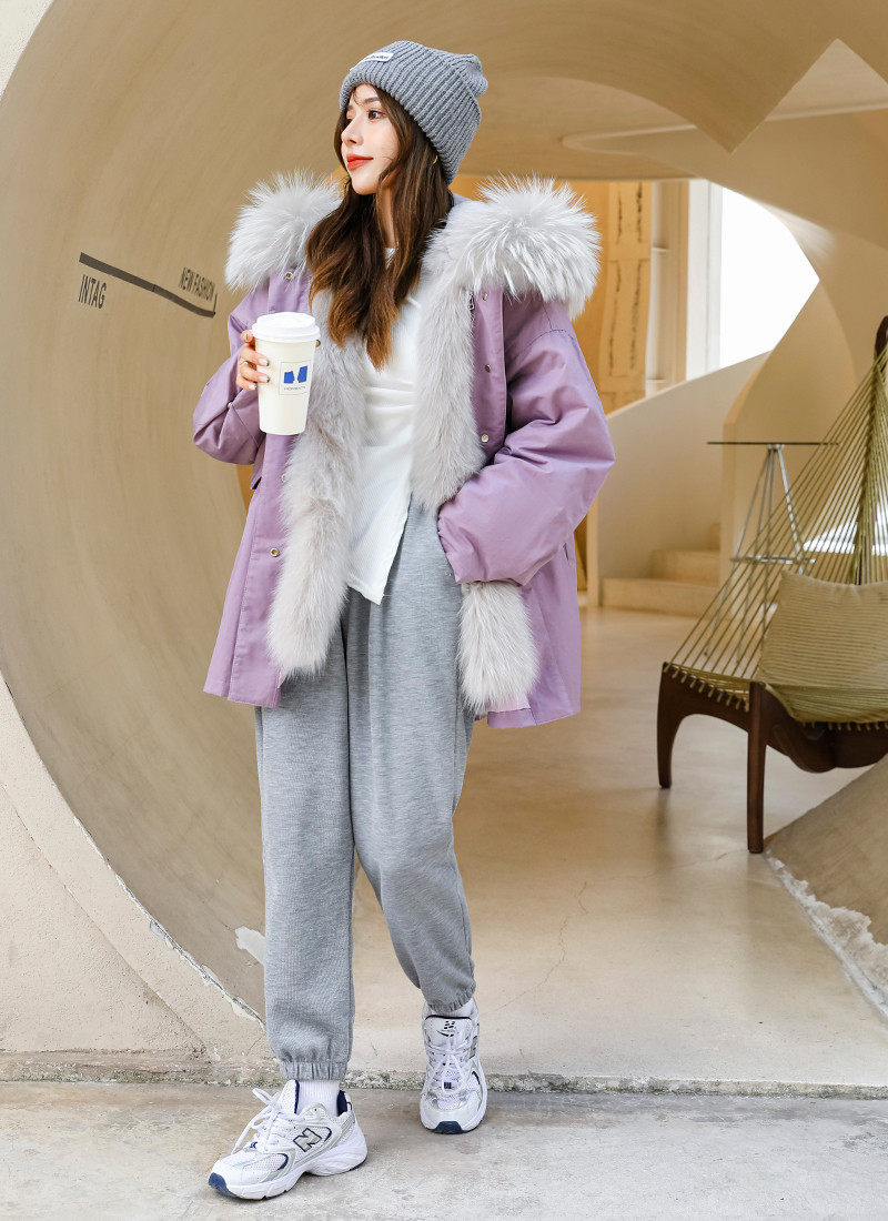 定制定做外壳派克服女冬新款大码中长款可拆卸獭兔内胆毛皮草外套