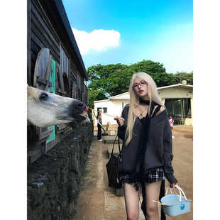 Thas9i九亿‘easy 大v领慵懒宽松针织毛衣&蕾丝吊带上衣女 chic