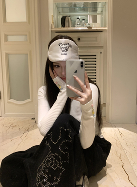 Thas9i九亿 kitty猫十字架烫钻抓绒直筒宽松卫裤女阔腿运动休闲裤