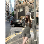 Thas9i九亿 外套套装 美露波波 罗纹翻领波点拼接抹胸连衣裙&开衫