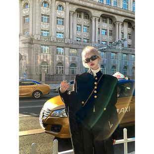 套装 高级感黑色小香风立领短外套女直筒西裤 财阀千金 Thas9i九亿