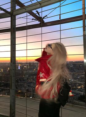 Thas9i九亿 纽约时讯 美式徽章pu短款棉衣棉服冬季气质保暖短外套