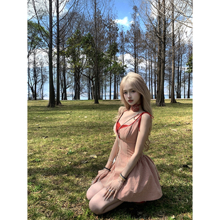 Thas9i九亿 莉莉安梦境 格纹绑带吊带短裙收腰显瘦蓬蓬仙女连衣裙