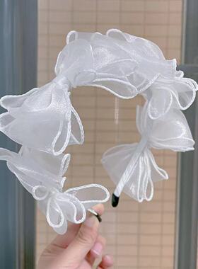 法式白色蕾丝网纱多个蝴蝶结发箍网红仙高颅顶显脸小头箍新娘