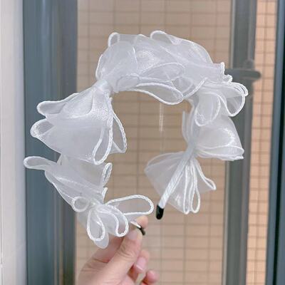 法式白色蕾丝网纱多个蝴蝶结发箍网红仙高颅顶显脸小头箍新娘