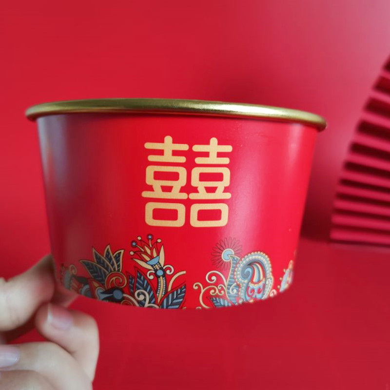 红色喜庆一次性家用婚宴小号纸碗