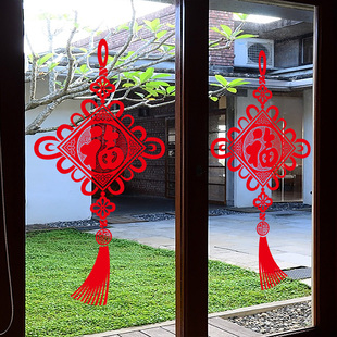 福字中国结装 饰贴纸春节过年橱窗玻璃门贴新年布置窗贴窗花静电贴