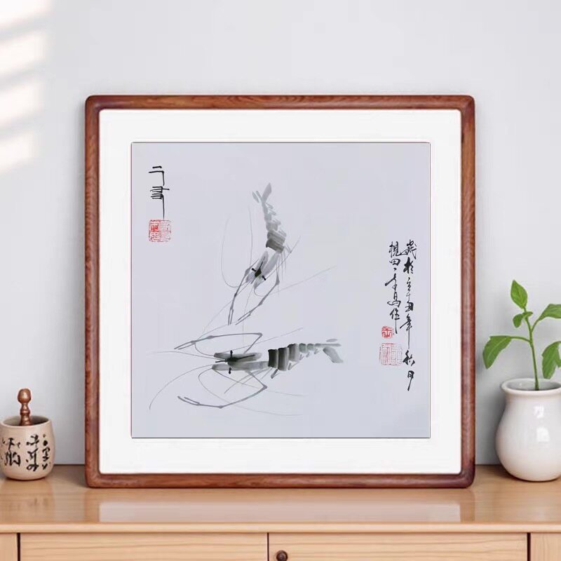手绘国画虾国画兰花字画真迹客厅装饰画写意花鸟斗方画心名家字画
