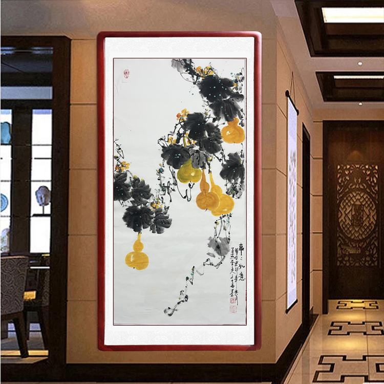 国画葫芦五福临门挂画玄关装饰画