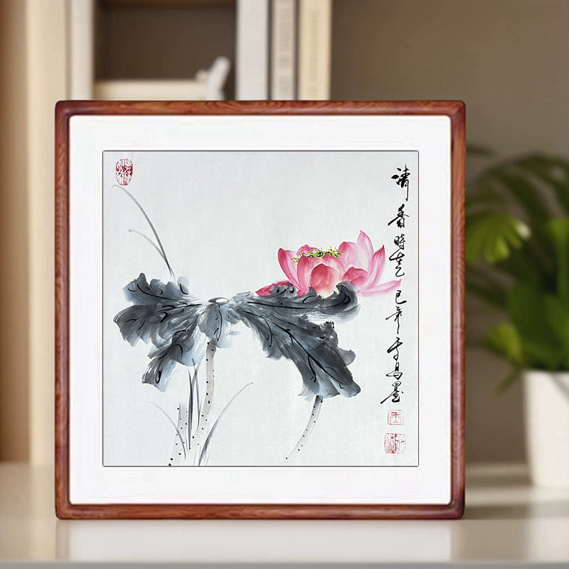 国画荷花手绘玄关客厅装饰画走廊挂画卧室餐厅壁画水墨书画卷轴画图片