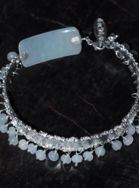 東黑三白/ 江南烟雨 s930纯银原创设计新中式步摇开口女手镯礼物