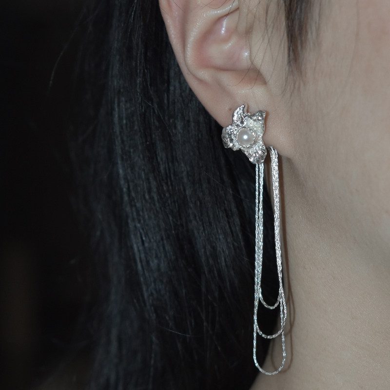 東黑三白/大小花 s93纯银天然珍珠花形流苏小众女百搭步摇耳钉,饰品/流行首饰/时尚饰品新,耳钉,淘宝优惠券,粉丝福利购,淘宝优惠卷