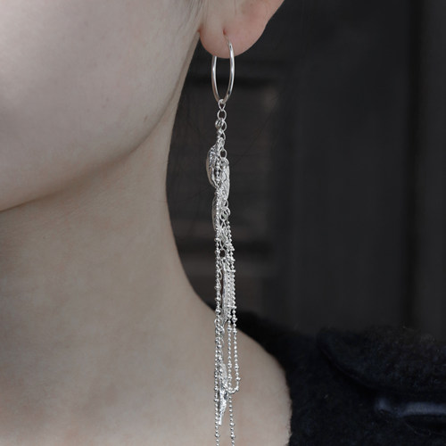 東黑三白/ 小叶子 S930纯银原创设计手工国风简约流苏耳环耳饰