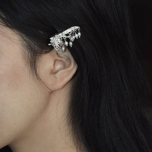 東黑三白/伴蝶咚 s93纯银原创设计感步摇珍珠少女感发饰侧边发夹