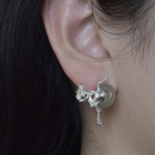 東黑三白/ 浅草生 s93银原创花形玉环小众女设计感百搭耳钉礼物