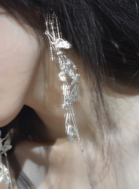 東黑三白/烟叶朦胧 s930纯银设计感原创步摇流苏超长款仙气女耳挂
