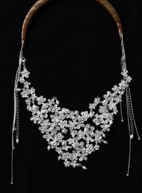 東黑三白/ 繁花满地 s930纯银原创设计中式檀木女锁骨项圈chorker