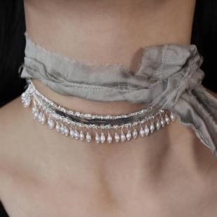 東黑三白/ 叮咚丫 s930纯银原创设计小众真丝百搭女choker项圈